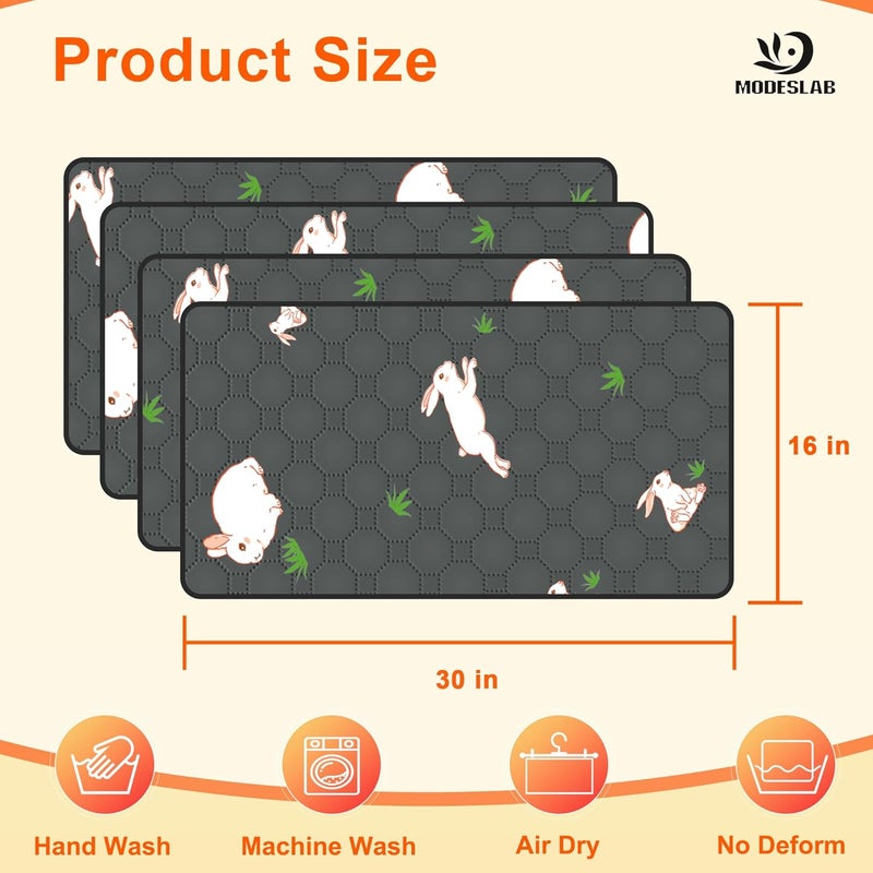 MODESLAB 4-Pack Guinea Pig Cage Liner, 16in x 30in Fast Absorption Washable Bedding Pee Pads for Dogs Puppy Rabbit Small Animal Cage Mat, Leakproof & Non-Slip - Image 2